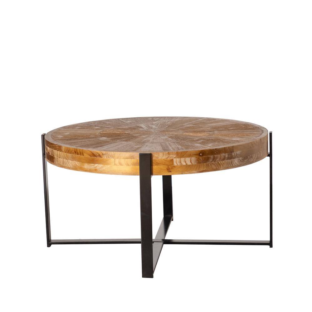 33.86 in. Modern Retro Splicing Round Fir Wood Tabletop Coffee Table with N