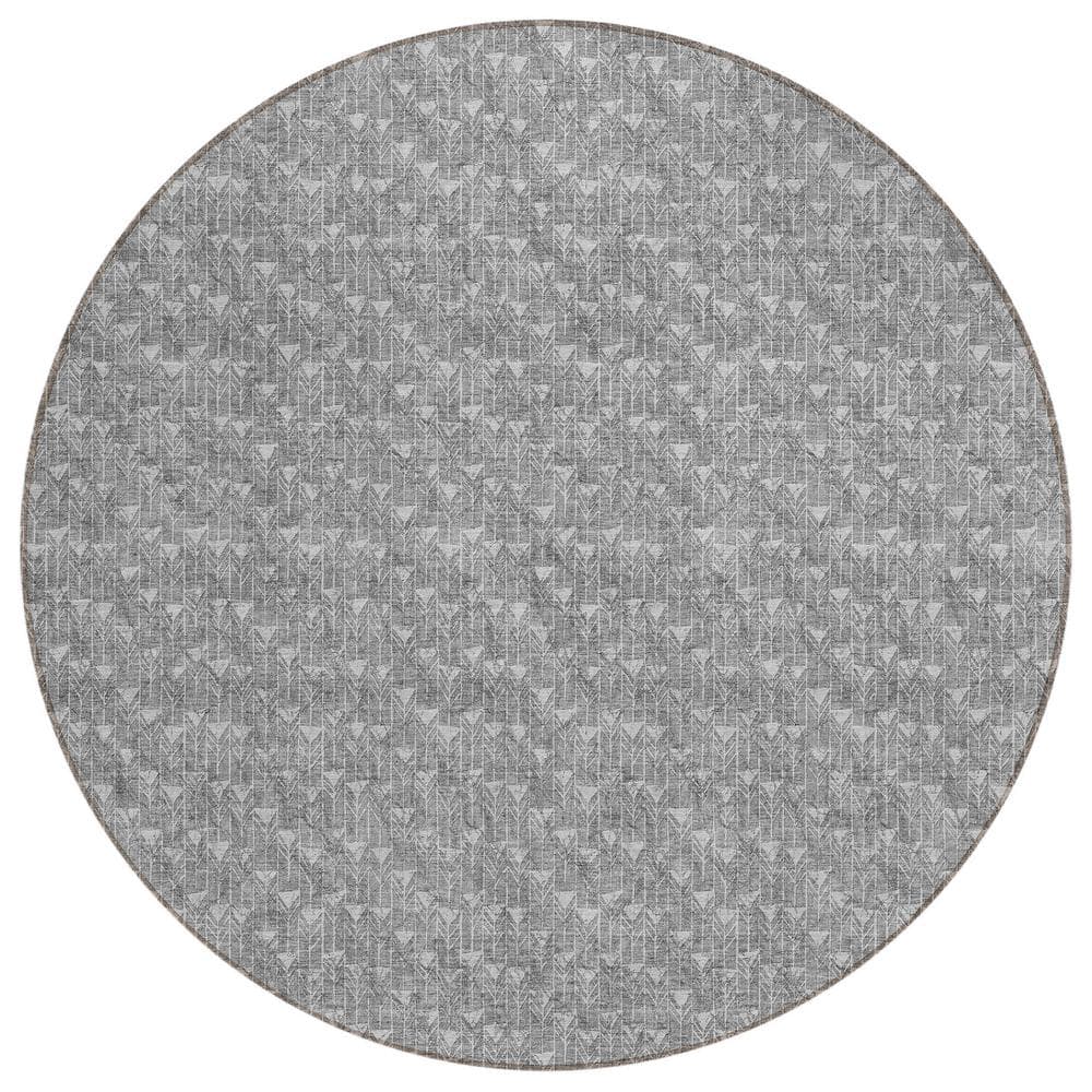 Chantille ACN514 Gray 8 ft. x 8 ft. Round Machine Washable Indoor/Outdoor G