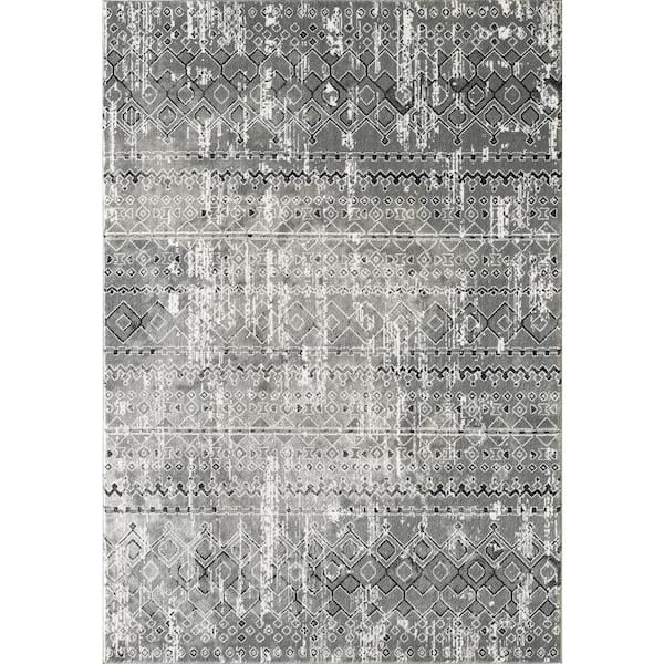 Abani Urbana Grey 7.9 ft. x 10.2 ft. Distressed Polypropylene Area Rug