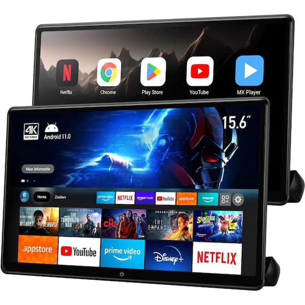15.6 in. 4K Android Car Headrest Monitor with Wireless Phone Link, WiFi, Bluetooth, HDMI, USB, 4G+64G (2 PCs)