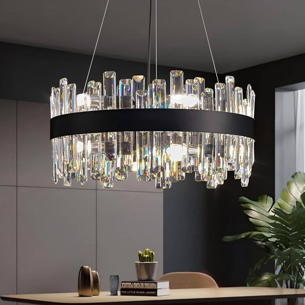 20 in. 12-Light Black Modern Crystal Chandelier with Light Dining Room or Kitchen price history on PriceWatchPro