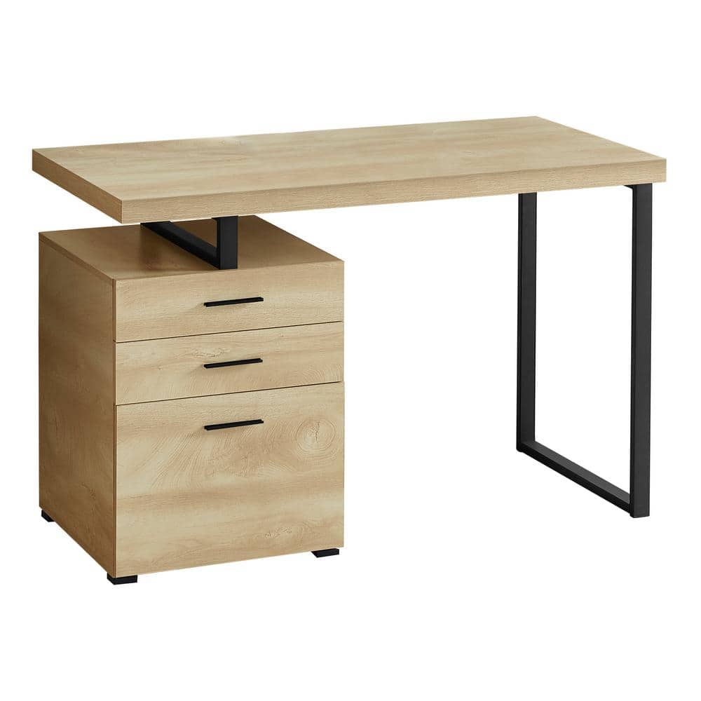 48 in. L Natural Wood-Look Black Computer Desk 3-Storage Drawers Left Or Ri