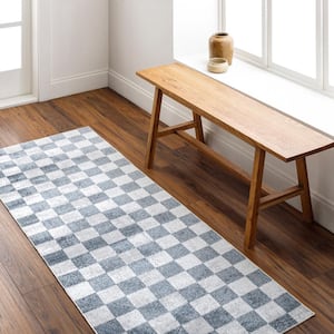 Lillian Charcoal Checkered 3 ft. x 7 ft. Machine-Washable Indoor Runner Area Rug