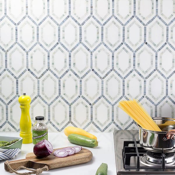 Infinite Thassos 9.5 in. x 11.5 in. Polished Marble Floor and Wall Mosaic Tile (0.76 sq. ft./Each)