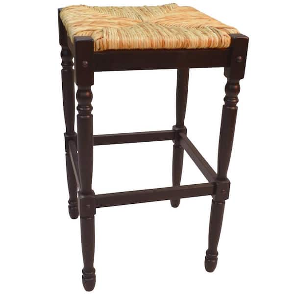 HomeRoots 29.25 in. Espresso Backless Wood Bar Chair with Wicker Seat