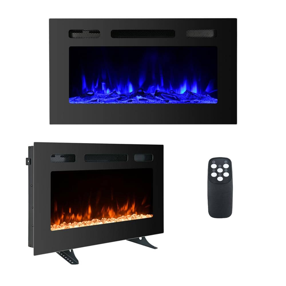 30 in. Black Wall-Mounted Recessed Electric Fireplace Insert with Remote Control and Adjustable Heating/Flame -  Mondawe, BY-656