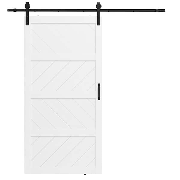 TENONER 42 in. x 84 in. White, MDF, 4-Panel Paneled Wave, Water-Proof PVC Surface Wood Sliding Barn Door with Hardware Kit