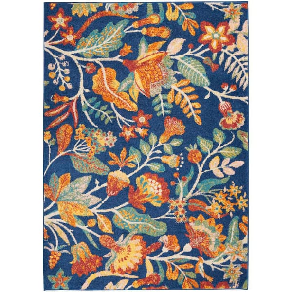 Nourison Allur Navy Multicolor 5 ft. x 7 ft. Floral Contemporary Area Rug