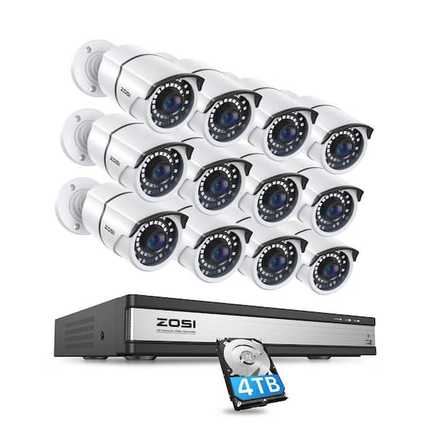 16-Channel 4K POE Security Cameras System with 4TB Hard Drive and 12 Wired 5MP Outdoor IP Cameras, 120 ft. Night Vision