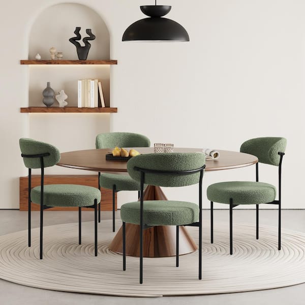 Bayville Modern Sherpa Upholstered Metal Frame Side Dining Chair Set of 4 in Ice Green