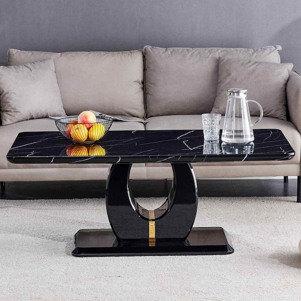 Polibi Modern 47 in. Black Rectangle Wood Coffee Table
