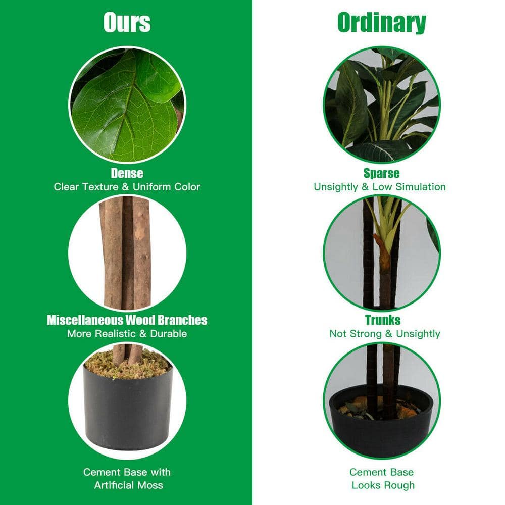 4ft Green Artificial Fiddle Leaf Fig Tree in Black Plastic Pot