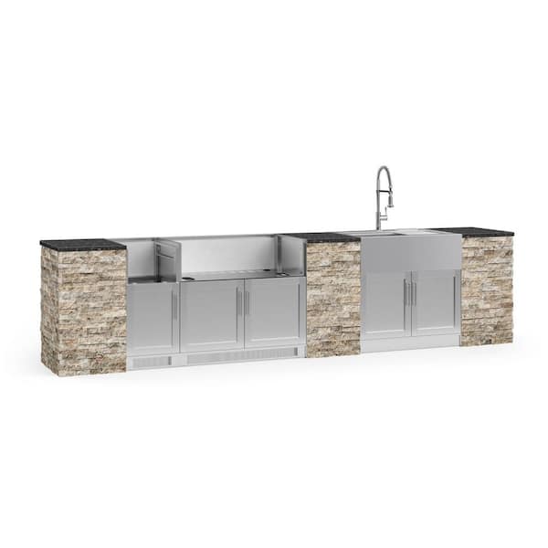 NewAge Products Signature Series 149.16 in. x 25.5 in. x 58.64 in. 11-Piece Outdoor Kitchen Cabinet Set w/DSB and 40 in. Grill Cabinet
