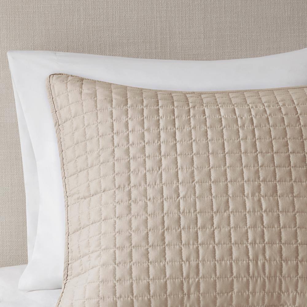 Khaki Microfiber King Reversible Quilt Set