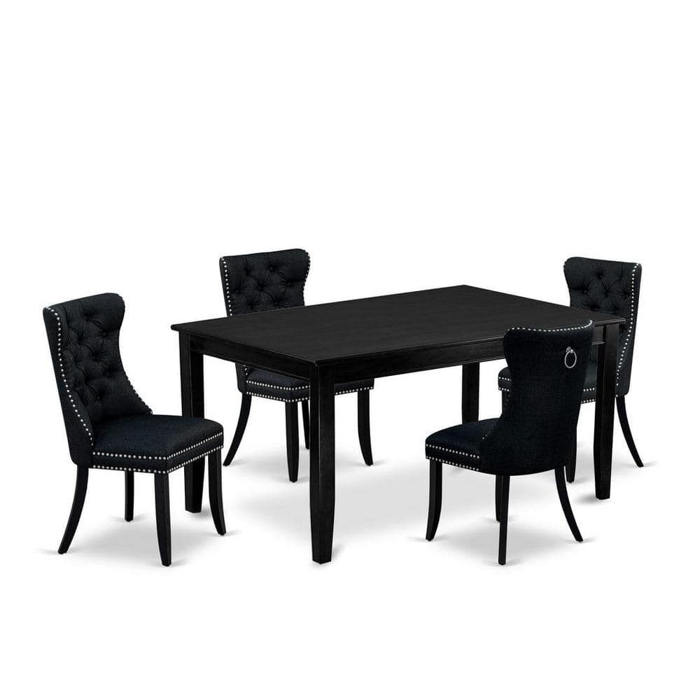 5-Piece Black Finish Solid Wood Top-Rectangular Dining Room Set-Seats 4