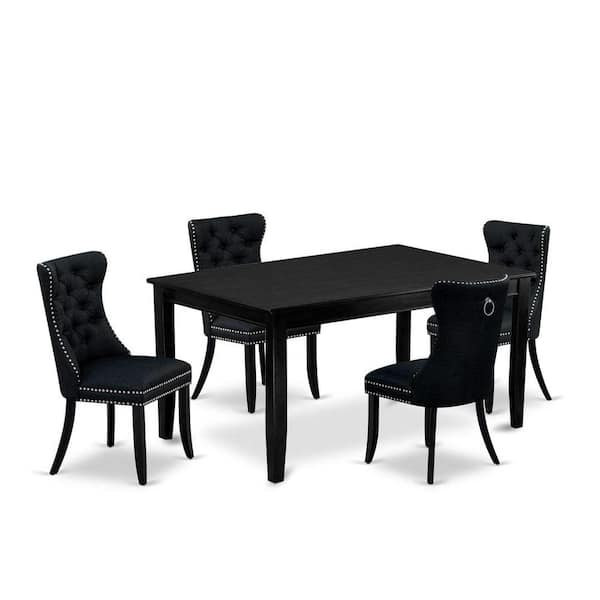 East West Furniture 5-Piece Black Finish Solid Wood Top-Rectangular Dining Room Set-Seats 4
