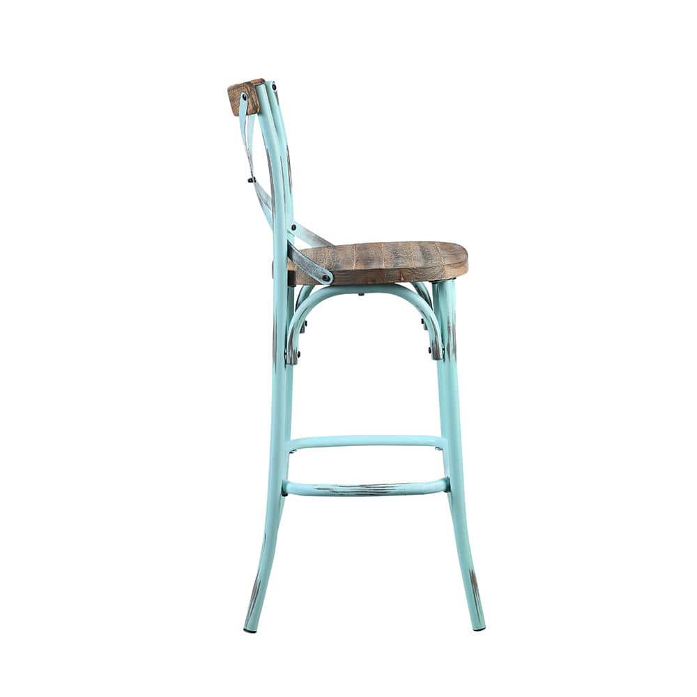 Antique Turquoise & Oak Industrial Metal Bar Chair, 43"