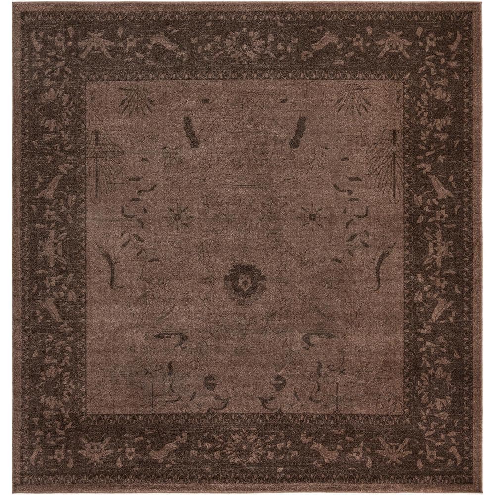 La Jolla 10' Square Brown Floral Synthetic Rug