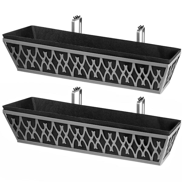 Window Planter Series 30 Inch Black Carbon Steel Rectangular Outdoor Railing Planter with Adjustable Brackets 2-Pack