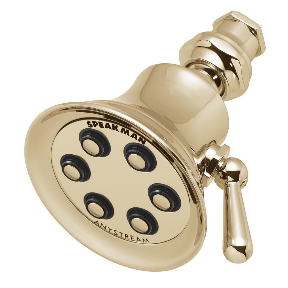 3-Spray 3.4 in. Single Wall Mount Low Flow Fixed Adjustable Shower Head in Polished Brass