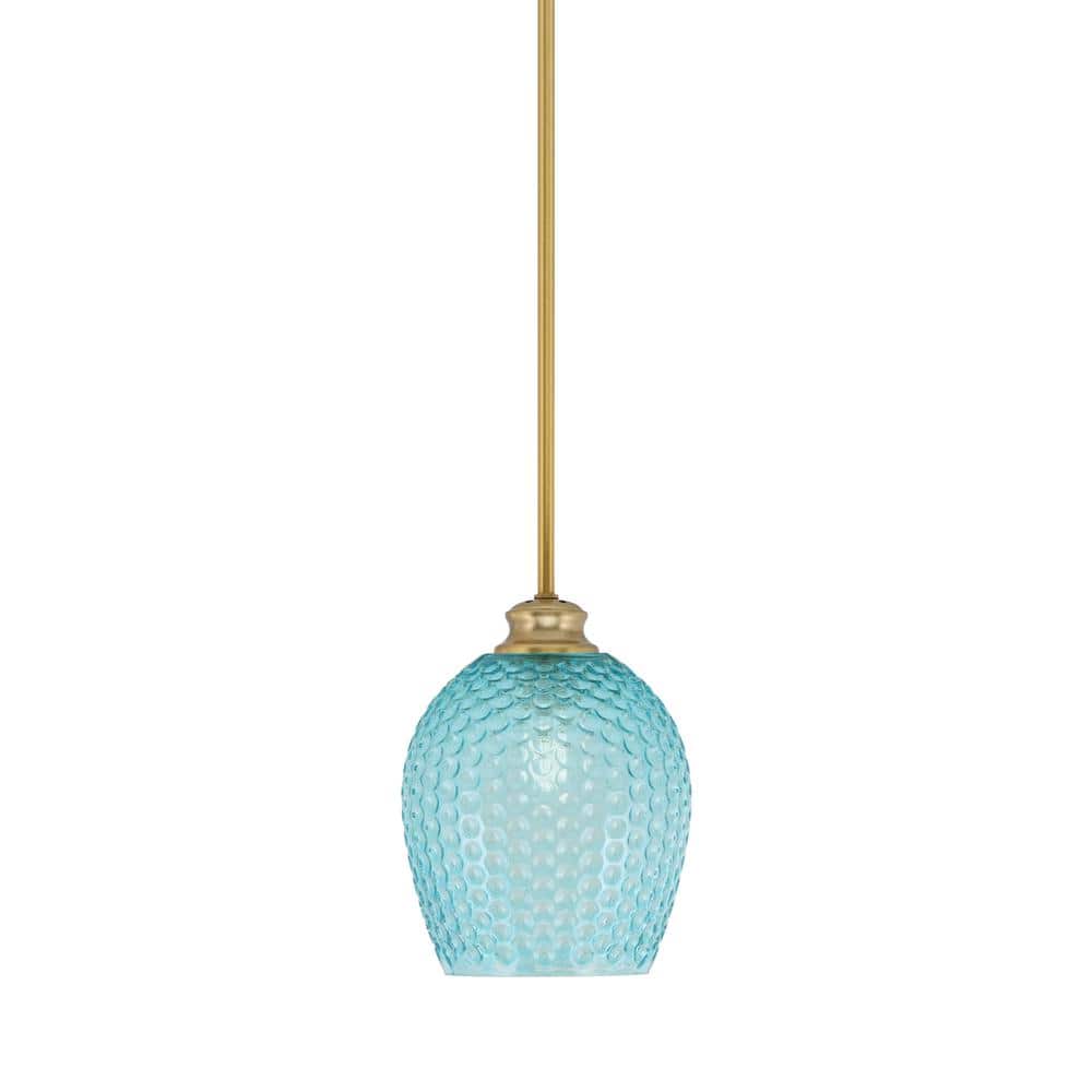 Tyler 60-Watt 1-Light New Age Brass Stem Mini Pendant Light with Turquoise 