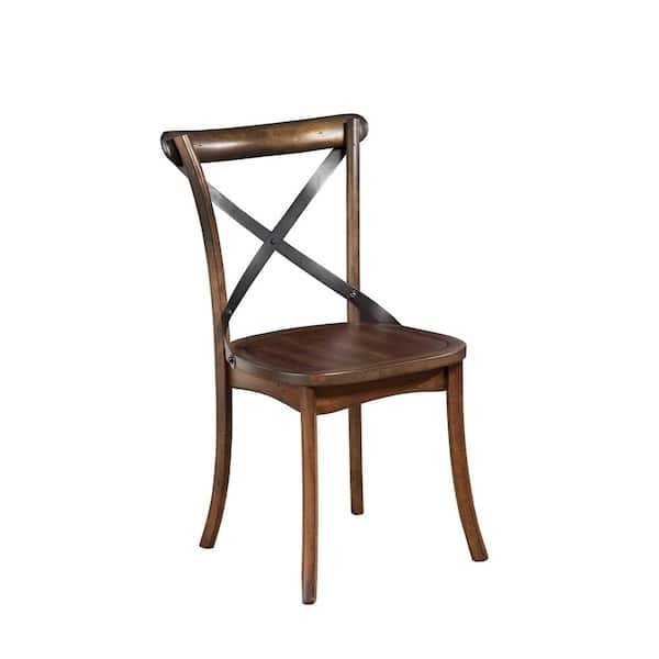 Alpine Furniture Arendal Burnished Dark Oak Wood Seat Solid Wood Side Chair Set of 2