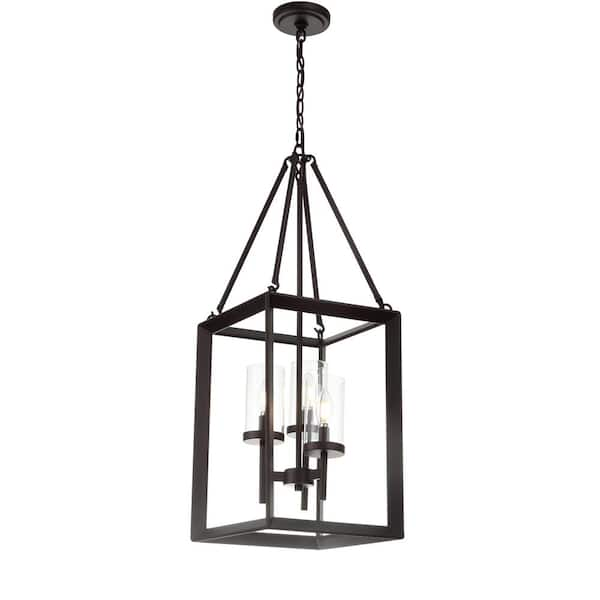 Anna 12 in. 3-Light Oil Rubbed Bronze Metal/Glass LED Pendant