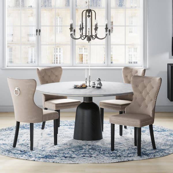 WESTINFURNITURE Brooklyn Taupe Tufted Velvet Dining Side Chair (Set of 4)
