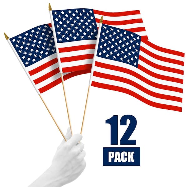 G128 1 ft. x 1.5 ft. Polyester USA Handheld Flag Printed 150D (12-Pack)