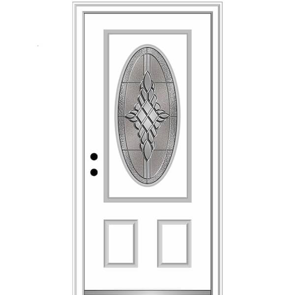 MMI Door 36 in. x 80 in. Grace Right-Hand Inswing Oval-Lite Decorative Primed Fiberglass Prehung Front Door, 4-9/16 in. Frame