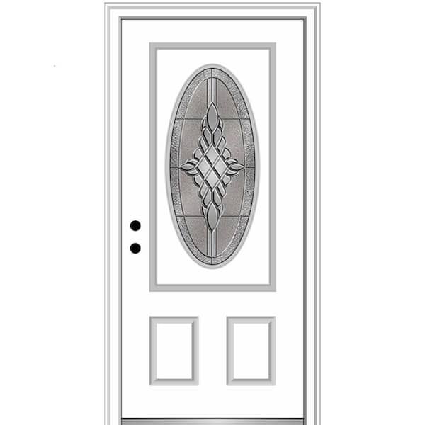 MMI Door 36 in. x 80 in. Grace Right-Hand Inswing Oval-Lite Decorative Primed Fiberglass Prehung Front Door on 6-9/16 in. Frame