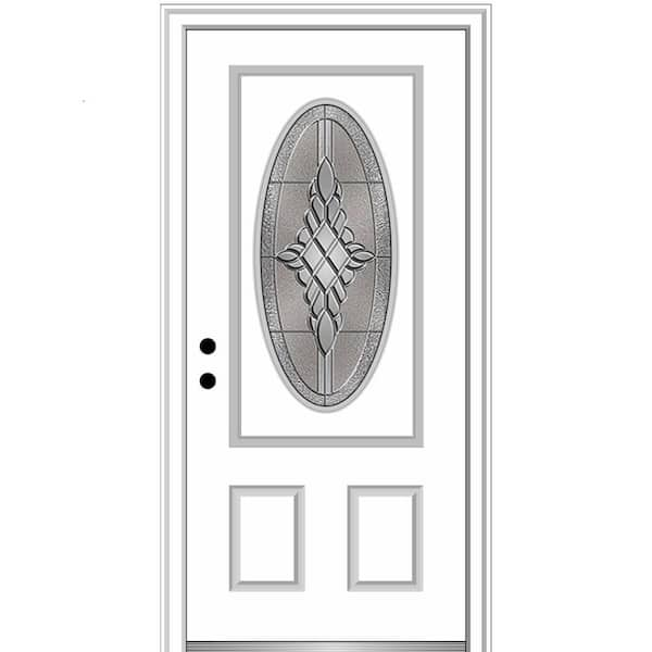 MMI Door 36 in. x 80 in. Grace Right-Hand Inswing Oval-Lite Decorative 2-Panel Primed Steel Prehung Front Door, 6-9/16 in. Frame