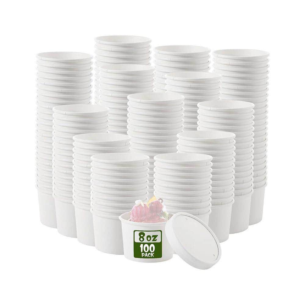 Lynzavix 3.54 in. White Kraft Disposable Paper Soup Container with