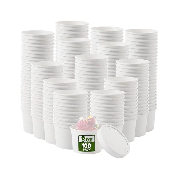 3.54 in. White Kraft Disposable Paper Soup Container with Vented Lids Disposable Tableware (100 Per Case)