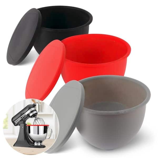 Silicone Mixing Bowl Liners Attachments, Compatible with 5 qt. Kitchen Aid Mixers, 3 Liners and Lids, Dishwasher Safe