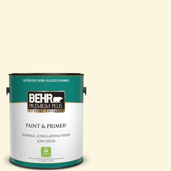 BEHR PREMIUM PLUS 1 gal. #P300-1 Lemon White Semi-Gloss Enamel Low Odor Interior Paint & Primer