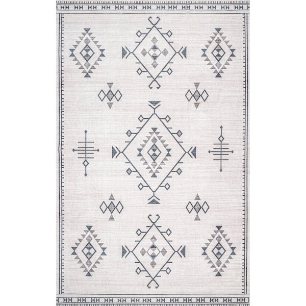 nuLOOM Evalyn Machine Washable Southwestern Motif Cream 8 ft. x 10 ft. Area Rug