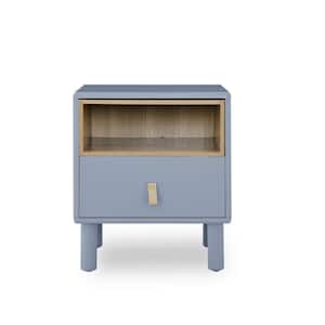 Modern Blue 1-Drawer 18.9 in. W Wood Nightstand Compact Side Table with Open Storage Shelf Nordic Bedside Table
