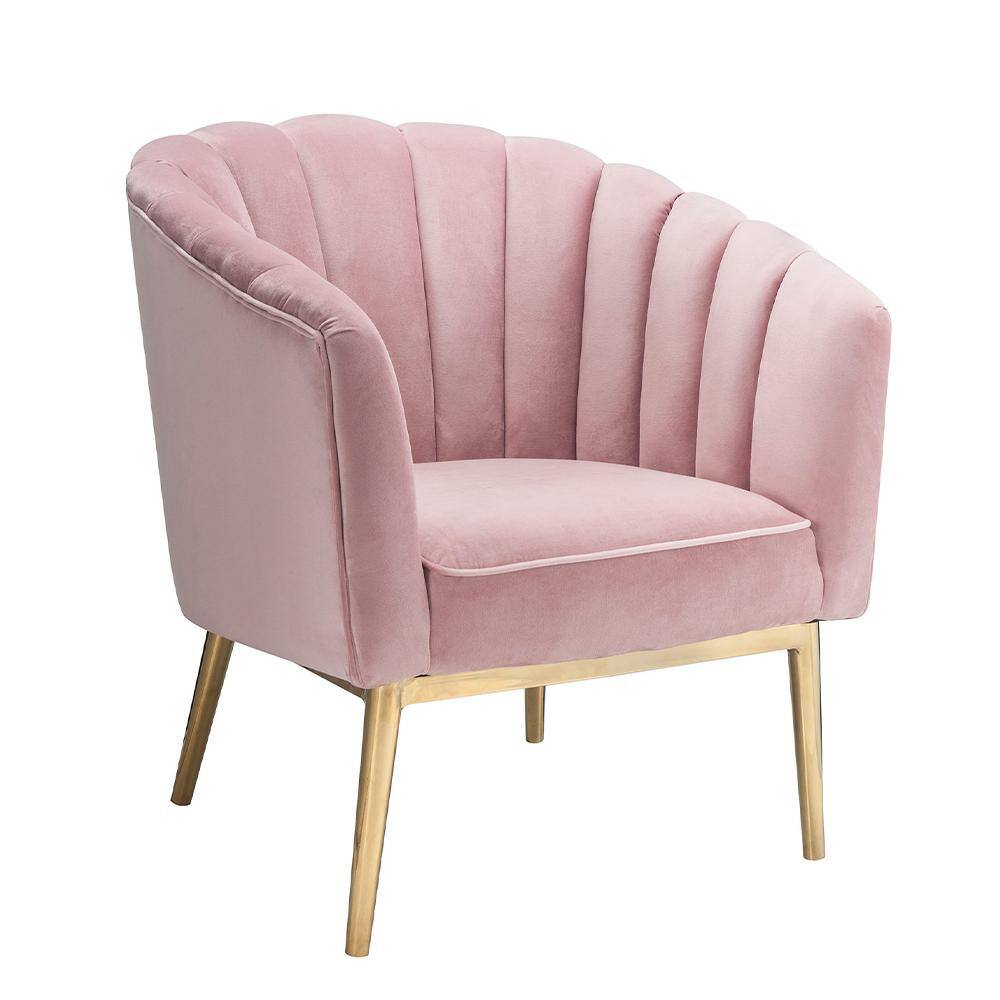 32" Luxe Blue Velvet Barrel Accent Chair with Metallic Base