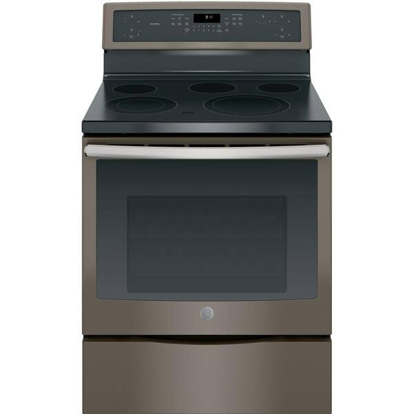 GE Profile 30 in. 5.3 cu. ft. Electric Range with Self-Cleaning Convection Oven in Slate, Fingerprint Resistant