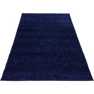 Shaggy Navy 3 ft. x 7 ft. Solid Synthetic Rectangle Area Rug