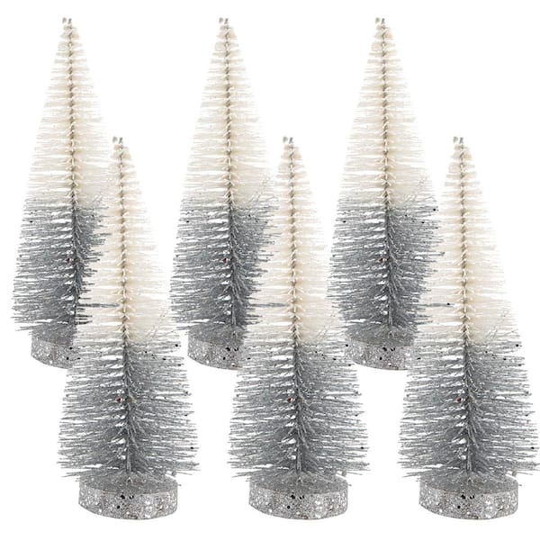 A & B Home Ombre Trees - 10.2 in. H - Set of 6 - White/Silver