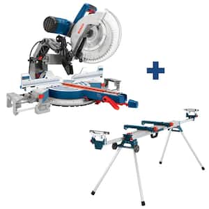 15 Amp 12 in. Corded Dual-Bevel Sliding Glide Miter Saw with 60 Tooth Saw Blade and Bonus 32-1/2 in. Portable Stand