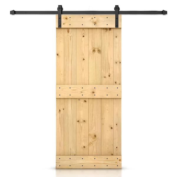 CALHOME 28 in. x 84 in. Mid-Bar  Unfinished Stained DIY Wood Interior Sliding Barn Door with Hardware Kit