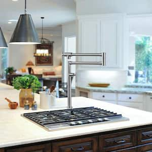 Deck Mounted Pot Filler Kitchen Faucet with Double Handle in Brushed Nickel