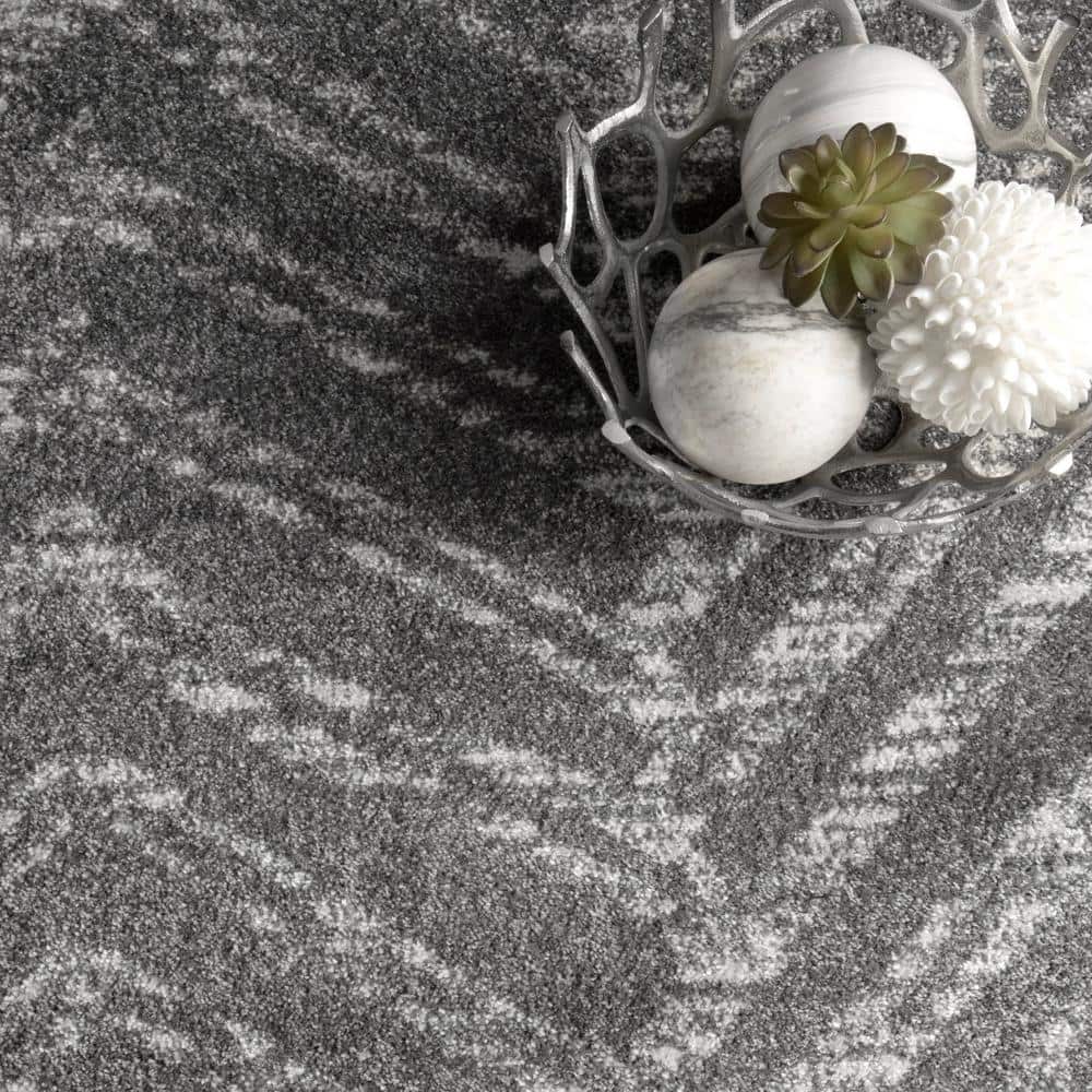 Dark Gray Synthetic Stain-Resistant Square Area Rug