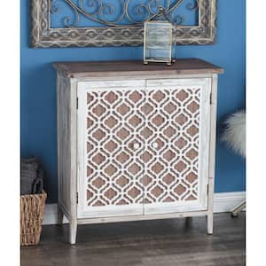 Brown Wood Geometric Cabinet with Carved Relief Overlay
