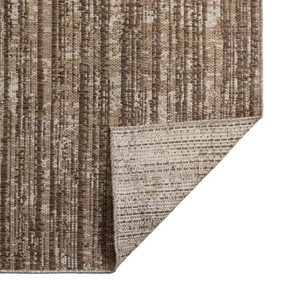 Brown, Ivory 6 ft. x 9 ft. Loomed Striped Polypropylene Rectangle Indoor/Outdoor Area Rug