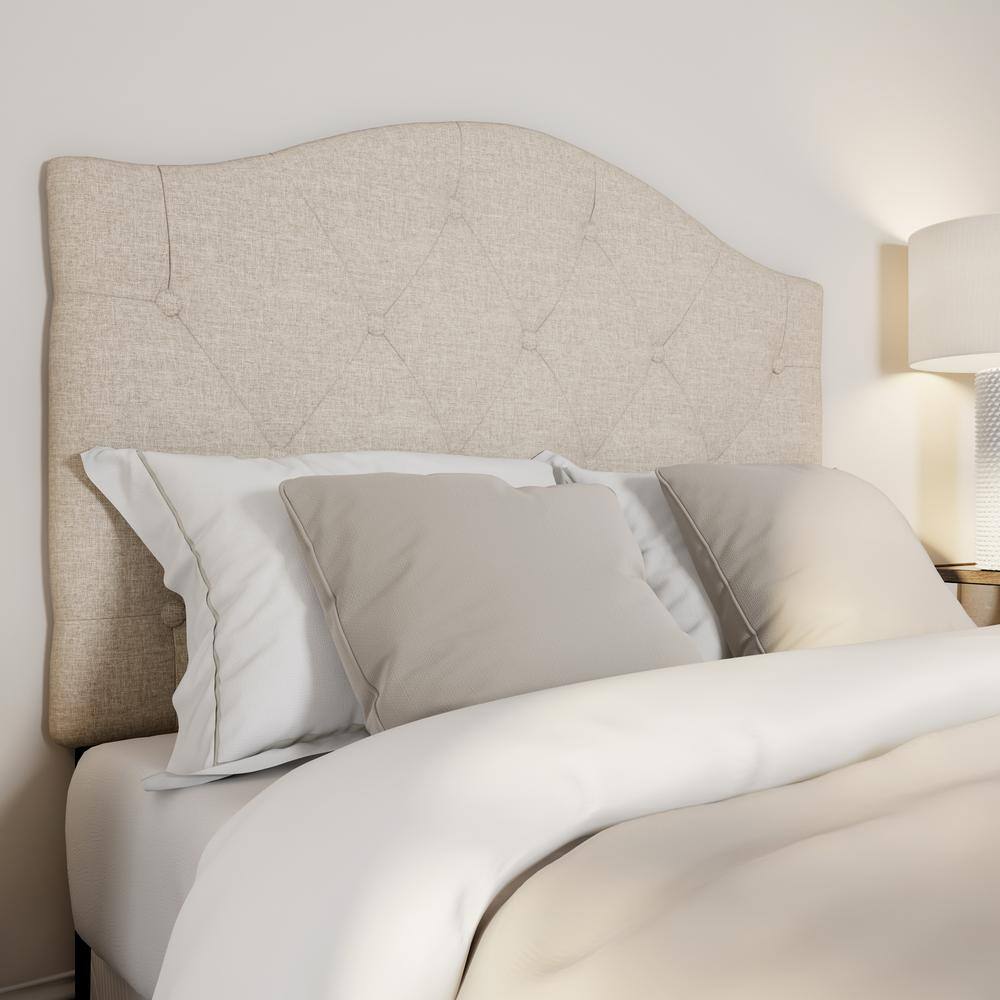 Elegant Beige Leather Tufted Queen Headboard with Adjustable Height