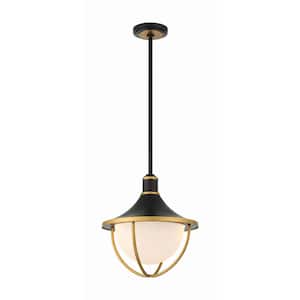 Atlas 17 in. 3 Light Matte Black and Textured Gold Outdoor Weather Resistant Pendant Light